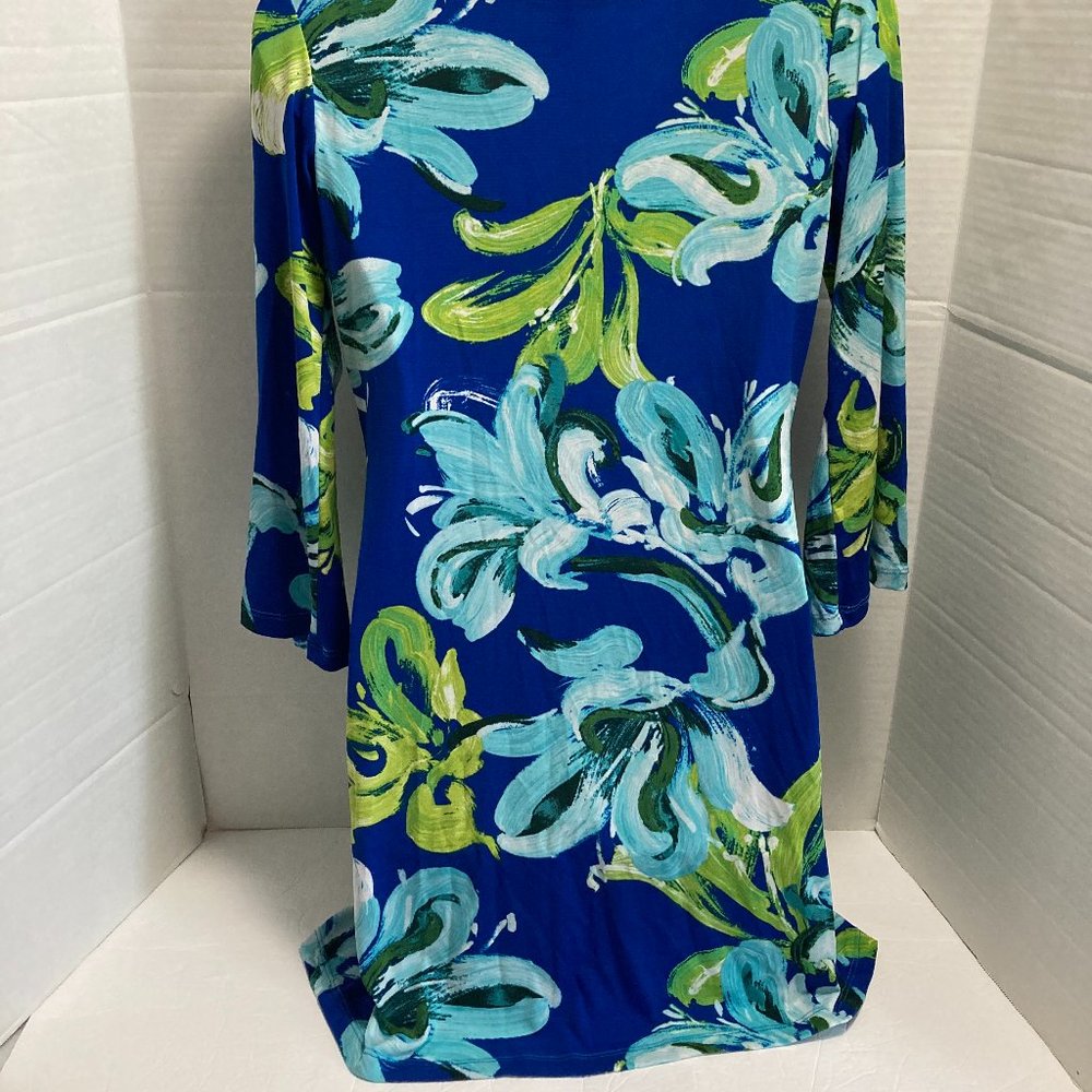 Jean-Pierre Klifa Paris Floral A-line Mini Dress V-neck Blue Medium Made in USA - Picture 2 of 7